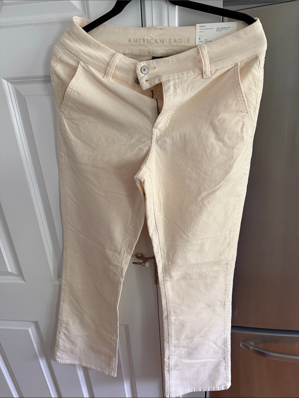 American Eagle Cream Corduroy Curvy High-Rise Pants